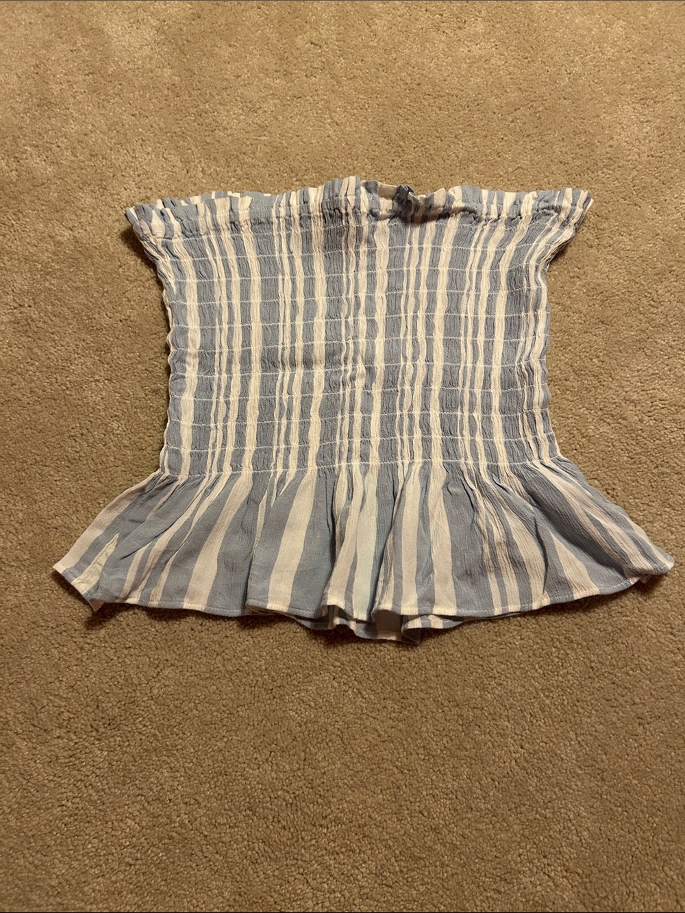 American Eagle Outfitters Blue & White Smocked Tube Top with Ruffle Hem